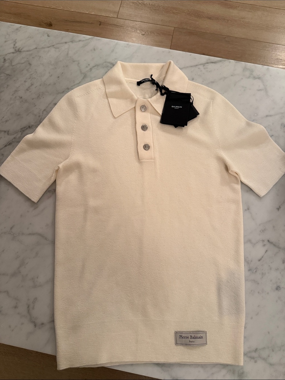 Balmain Cream Short-Sleeve Knit Polo
